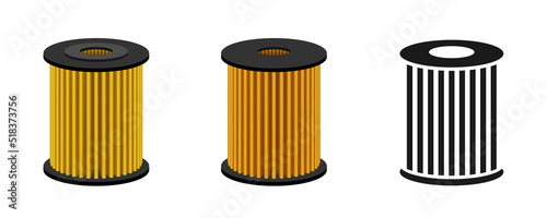 Oil filter. Vector clipart isolated on white background. Set of realistic oil filters.