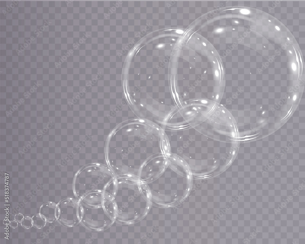 Bubble PNG. Set of realistic soap bubbles. Bubbles are located on