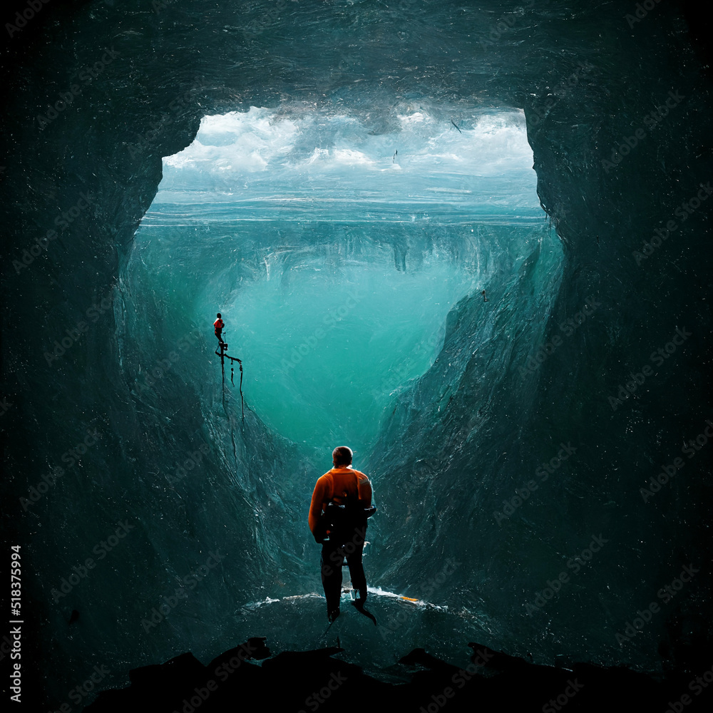a man stands on the edge of an abyss a man stands on the edge of an abyss