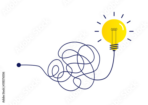 Complex way from start to idea concept illustration. Business solutions idea searching. Chaos simplifying, problem solving. 10 eps