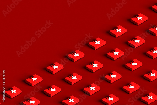 White first aid kit with a red cross. 3d render photo