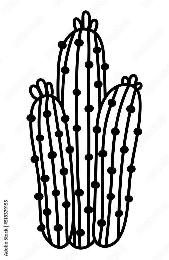 Hand drawn isolated cute outline cactus. Vector doodle cactus icon illustration clipart