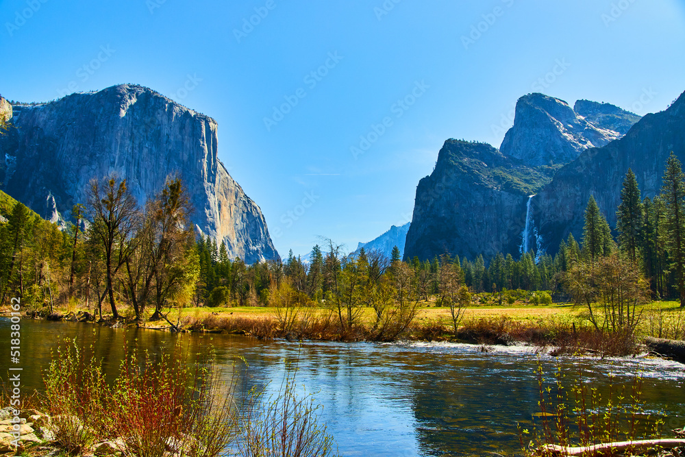 Yosemite Valley View in early spring with El Capitan and Bridalveil Falls
