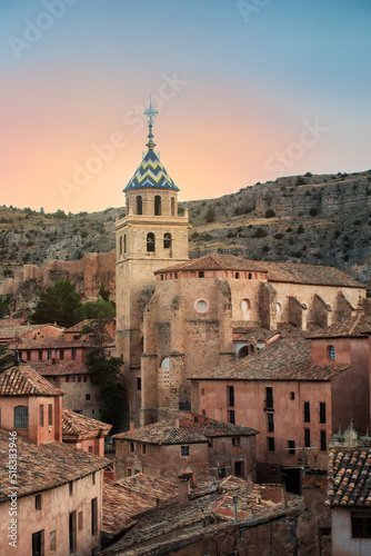 view of the tower of the church of Albarracin, a historic Spanish village declared a national monument photo