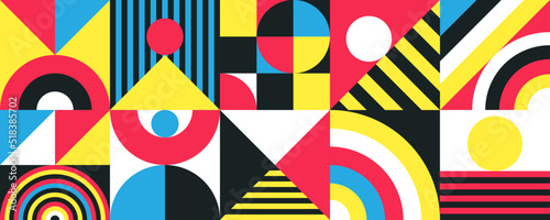 Abstract bauhaus vector banner minimal 20s geometric style with geometry figures and shapes circle, triangle. square. Human psychology and mental health concept illustration. 10 eps