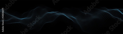 A moving digital 3d wave. Futuristic dark background with dynamic blue particles. The concept of big data. Cyberspace. Vector illustration.