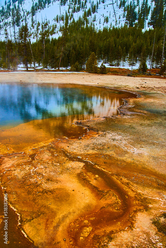 Winter at Yellowstone with vibrant colorful acidic pools