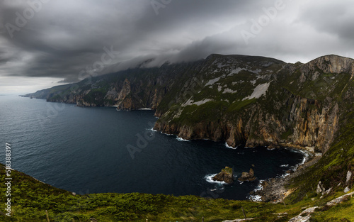 panorama landscape view of the mountains and cliffs of Slieve League on the northwest coast of Ireland