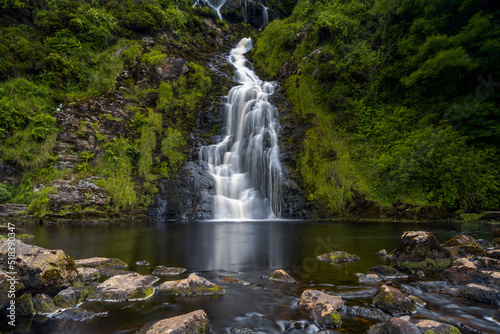 horizontal view of the picturesque Assaranca Waterfall on the coast of County Donegal in Ireland