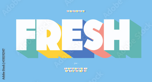 Vector fresh font 3d bold colorful style trendy typography for infographics, motion graphics, video, promotion, decoration, logotype, party poster, t shirt, book, animation, banner, game, printing. 10