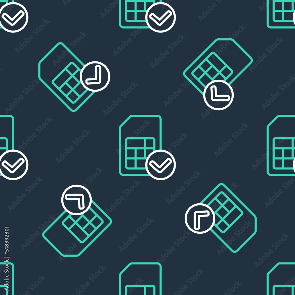 Line Sim card icon isolated seamless pattern on black background. Mobile cellular phone sim card chip. Mobile telecommunications technology symbol. Vector Line Sim card icon isolated seamless pattern on black background. Mobile cellular phone sim card chip. Mobile telecommunications technology symbol. Vector