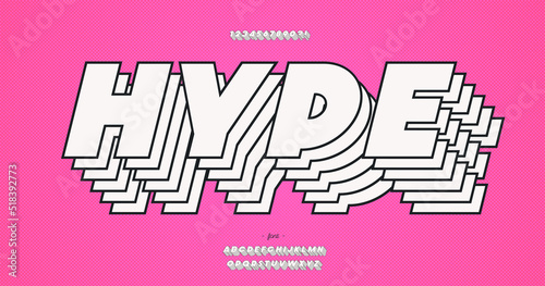 Vector hype font 3d style modern typography for infographics, motion graphics, video, promotion, decoration, logotype, party poster, t shirt, book, animation, banner, game, printing. 10 eps