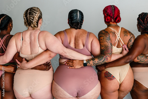 Back view of curvy women in underwear photo