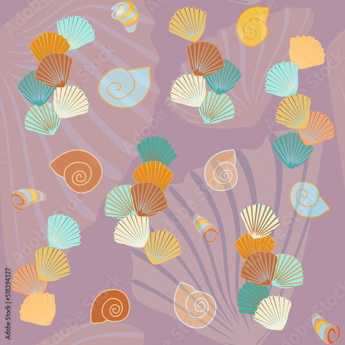 seamless pattern without a background of multicolored shells