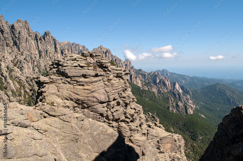 Rocks and mountains in Bavella Park on the island of Corsica