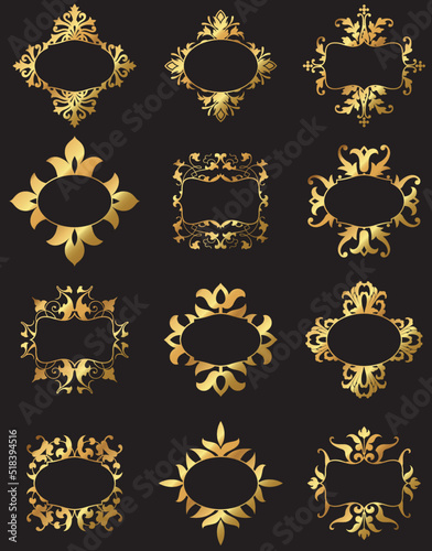 A set of vector golden floral ornamental borders and frames. 