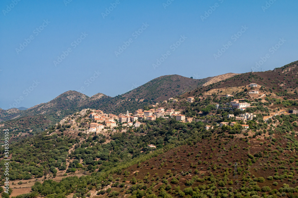 View of a small village in the mountains on the island of Corsica