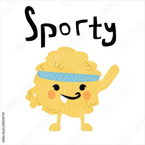 little sporty cute monster, fluffy and furry yeti funny cartoon character 