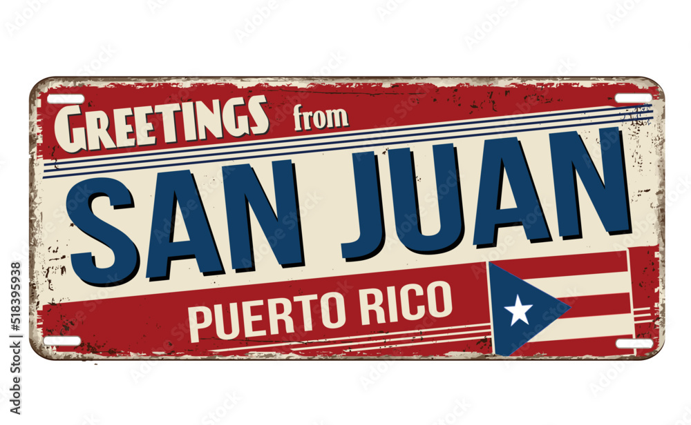 Fototapeta premium Greetings from San Juan vintage rusty metal plate