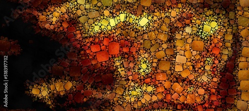 Digital render of abstract painterly mosaic - acrylic paint fluid concept art - background wallpaper pattern