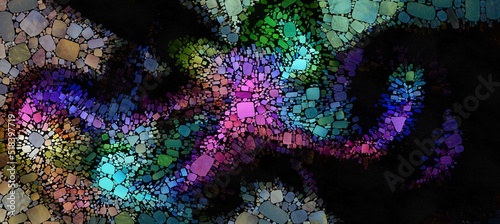 Digital render of abstract painterly mosaic - acrylic paint fluid concept art - background wallpaper pattern