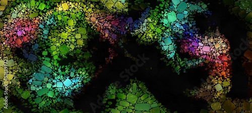 Digital render of abstract painterly mosaic - acrylic paint fluid concept art - background wallpaper pattern
