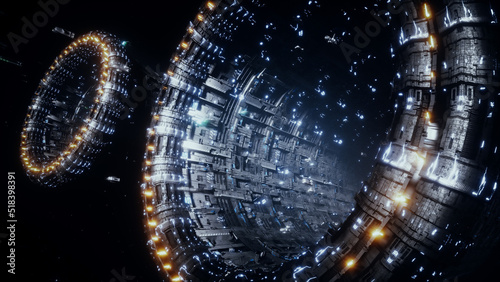 фотография Space futuristic base with ships traffic