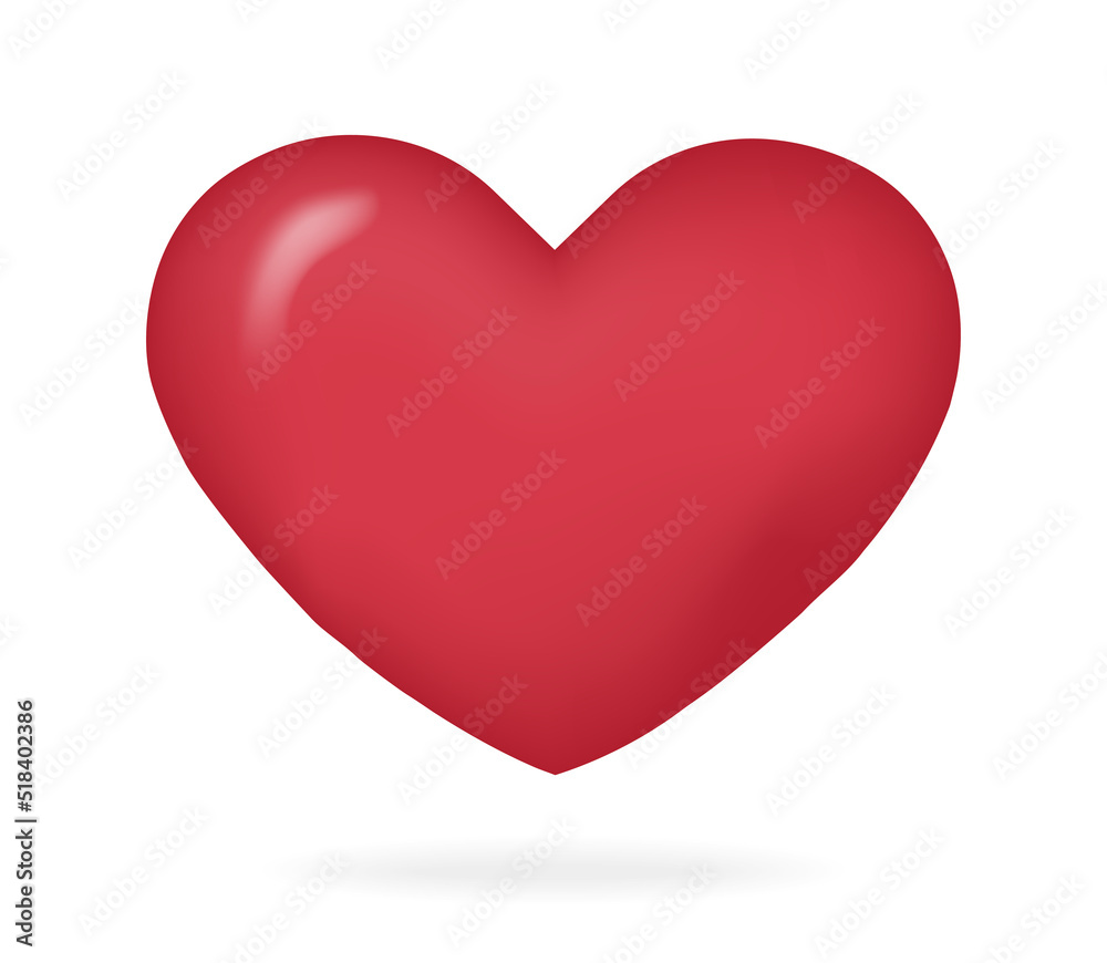Heart 3d realistic vector style isolated on white background for Valentines day, wedding, decoration gift. 10eps