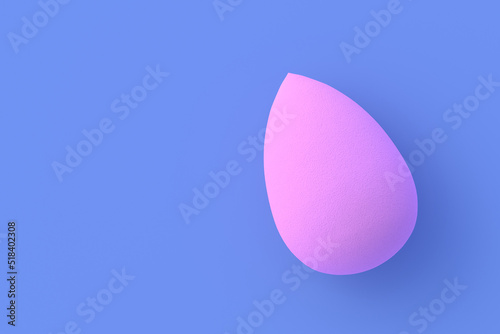 Egg sponge on blue background. Cosmetic accessories. Beauty and fashion. Makeup tools. Top view. Copy space. 3d render
