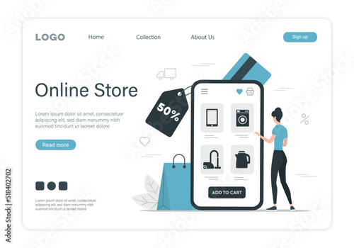 Online store landing page. Colored flat vector illustration. 