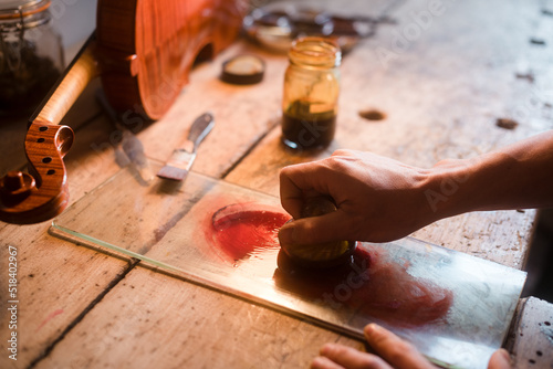 Preparating pigmentation process for a violin photo
