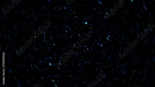 Red and blue circle particles tunnel motion video, space concept, galaxy idea with black background, abstract universe design with moving element