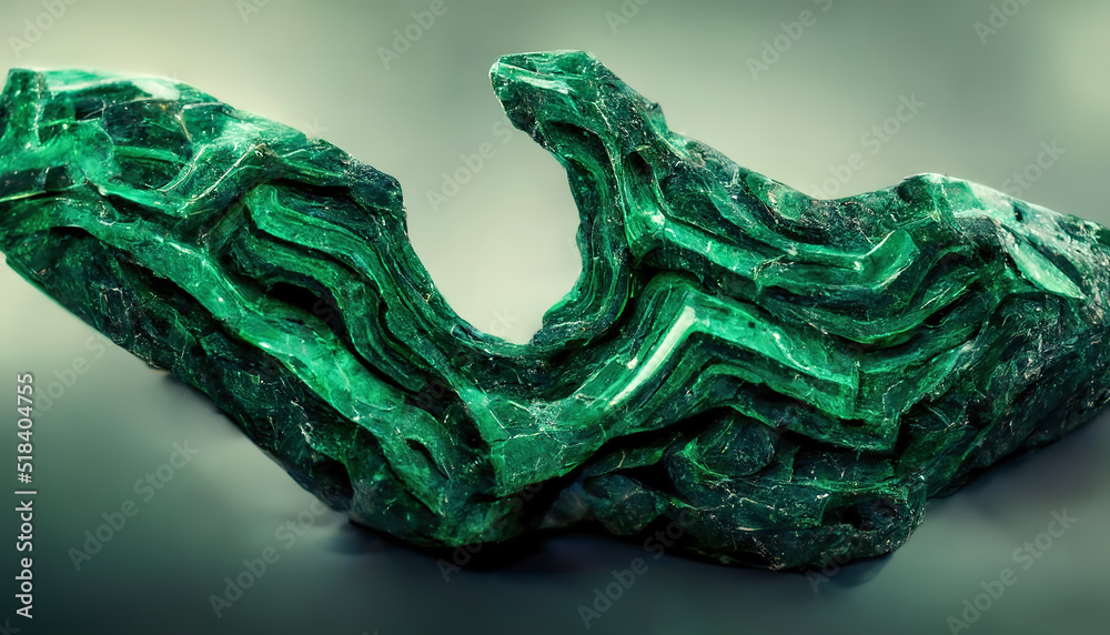 Gemstone Malachite. Green beautiful gem. The texture of the stone malachite. 3D illustration.