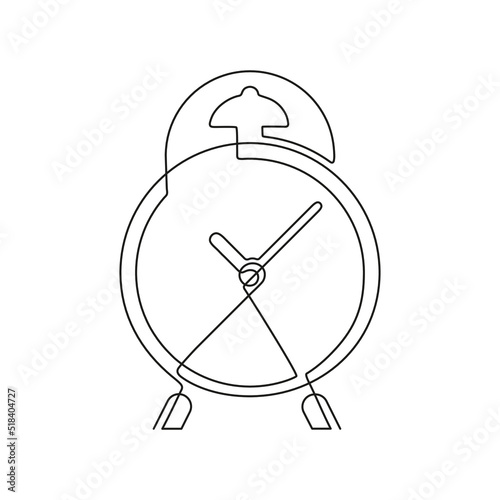 Clock alarm outline, time on watch, one continuous art line drawing. Timer, countdown or business deadline. Vector outline illustration