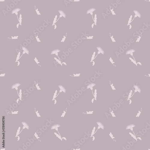 Cute pattern with dandelion flowers and butterfly. Fabric. Wallpaper 