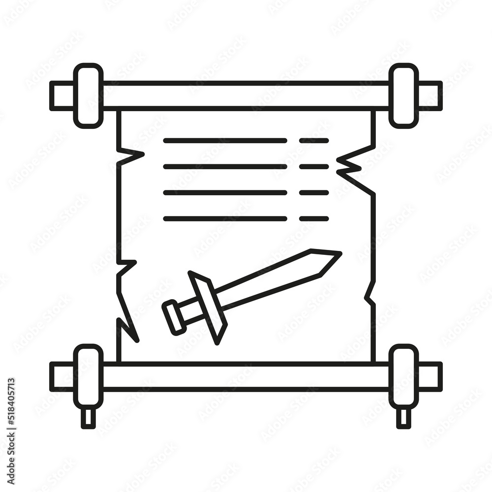 Scroll, commandment concept line icon. Simple element illustration. Scroll, commandment concept outline symbol design from war set. Can be used for web and mobile on white background Scroll, commandment concept line icon. Simple element illustration. Scroll, commandment concept outline symbol design from war set. Can be used for web and mobile on white background