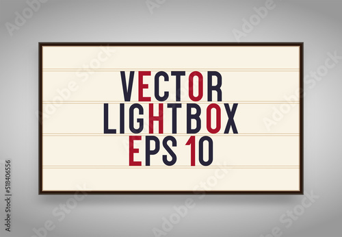 Lightbox vector retro banner, vintage billboard or bright signboard with changeable letters on grunge background. 10 eps