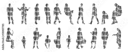 Vector silhouettes, Outline silhouettes of people, Contour drawing, people silhouette, Icon Set Isolated, Silhouette of sitting people, Architectural set	
