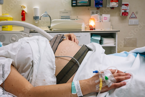 Birthing Woman with Electronic Fetal Monitor Attached