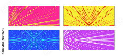 Comic book speed lines set stripe and radial effect style for manga speed frame, superhero action, explosion background. Motion line effect, pop art. Vector 10 eps