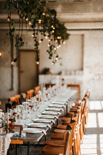 Sunny wedding table indoors