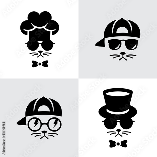 Cat man with a hat and glasses, cat head wearing a chef hat, cat dressed in retro style