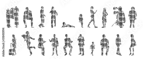 Vector silhouettes, Outline silhouettes of people, Contour drawing, people silhouette, Icon Set Isolated, Silhouette of sitting people, Architectural set	
