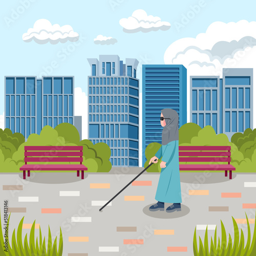 Blind Muslim Woman Walking