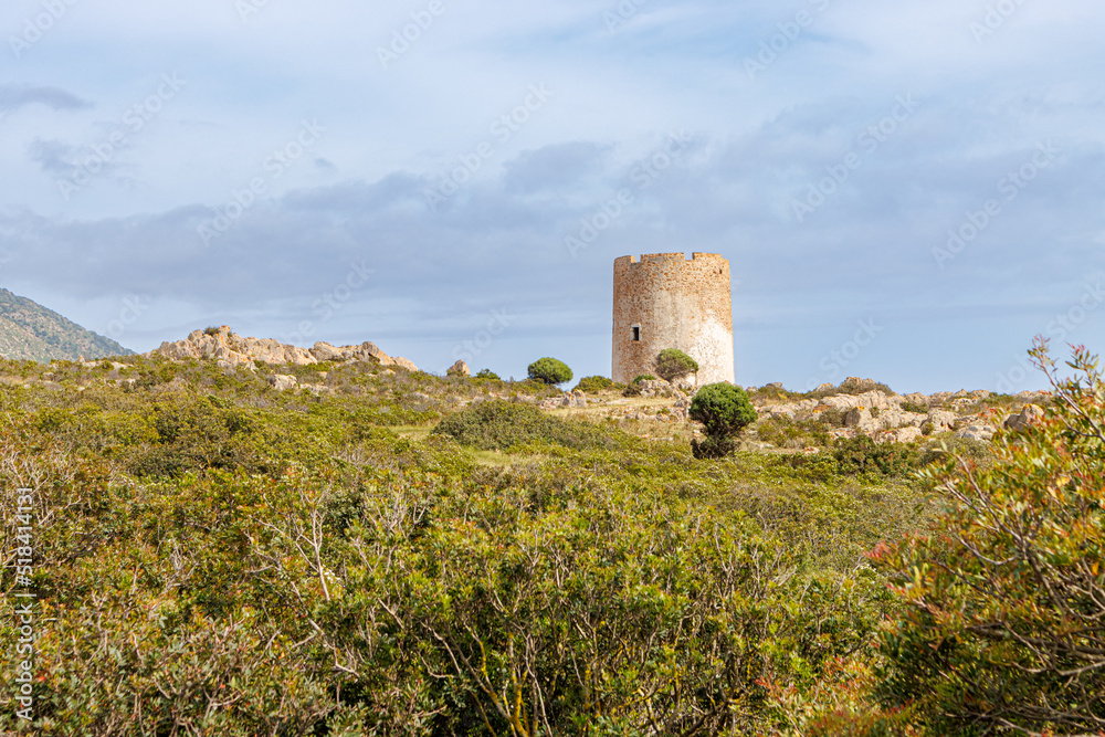 Watchtower Torre di Porto Scudo, island of Sardinia