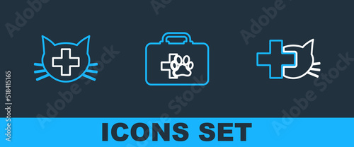 Set line Veterinary clinic, and Pet first aid kit icon. Vector