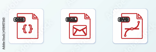 Set line SVG file document, CSS and EML icon. Vector