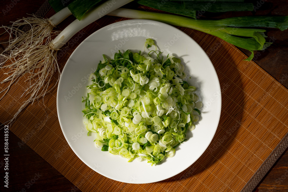 Fresh chopped green onion, a common condiment in Chinese food Fresh chopped green onion, a common condiment in Chinese food