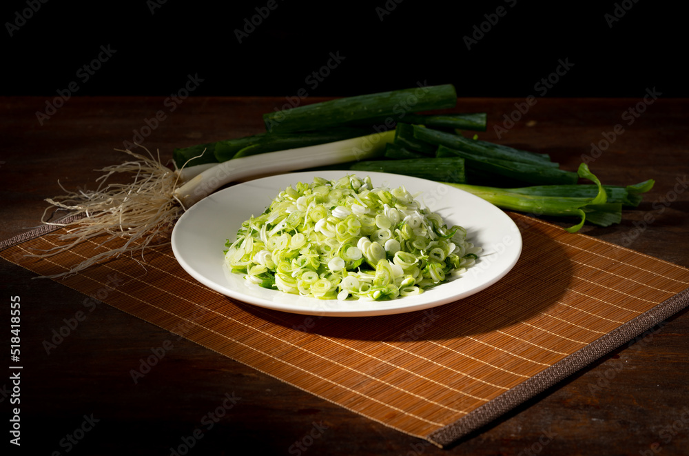 Fresh chopped green onion, a common condiment in Chinese food Fresh chopped green onion, a common condiment in Chinese food