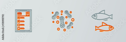 Set line Fish, Clinical record and Bacteria icon. Vector